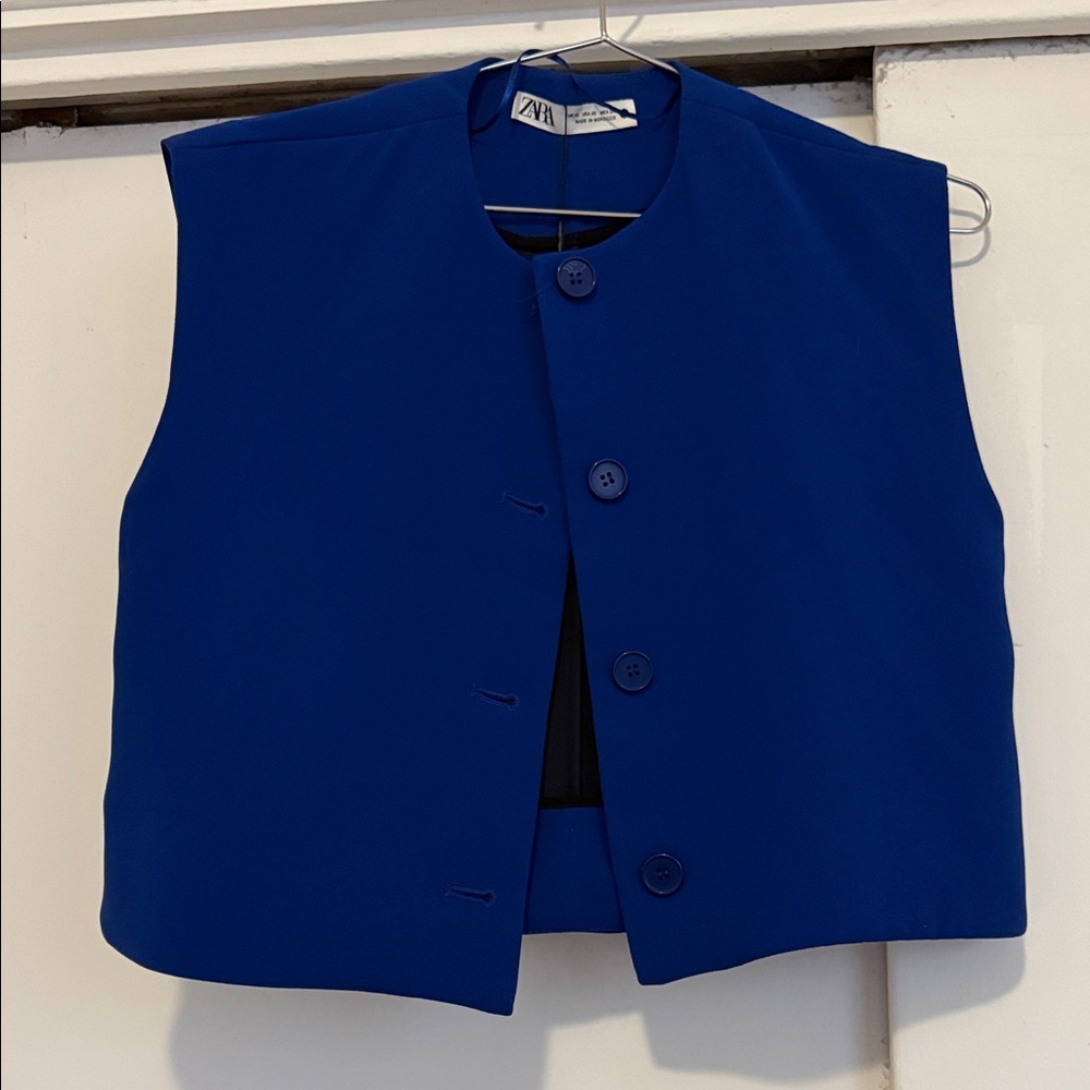 Zara Women's Royal Blue Button-Up Vest
